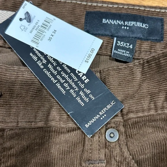 NWT Banana Republic Brown Slim Traveler Cords 35x34 Corduroy Preppy - Picture 6 of 11